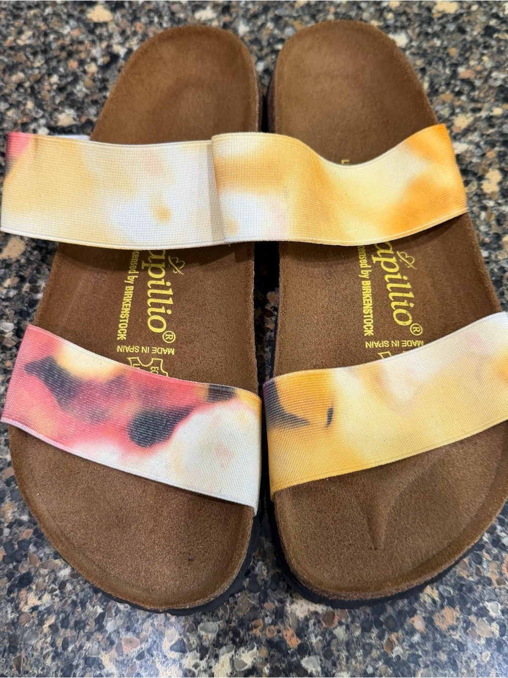Papillio Multicolor Tie-Dye Strap Brown Footbed Slide Sandals 39
